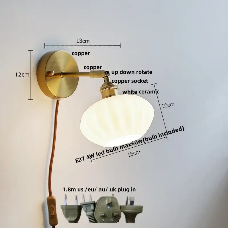 Brass White Glass Japanese Wall Sconce