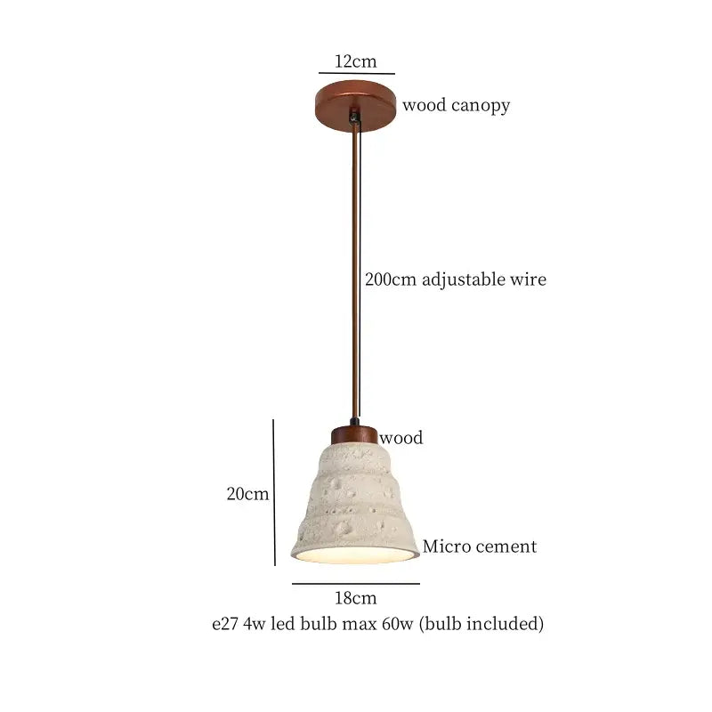 Wood Cement Pendant Light Japanese Vintage Style