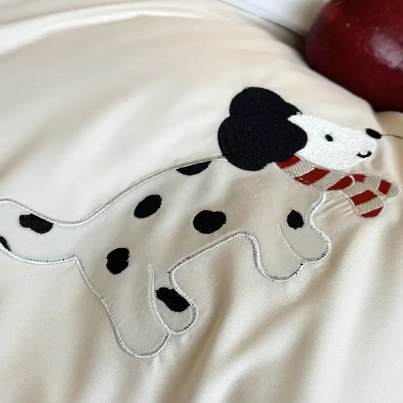 Embroidered White Red Bedding