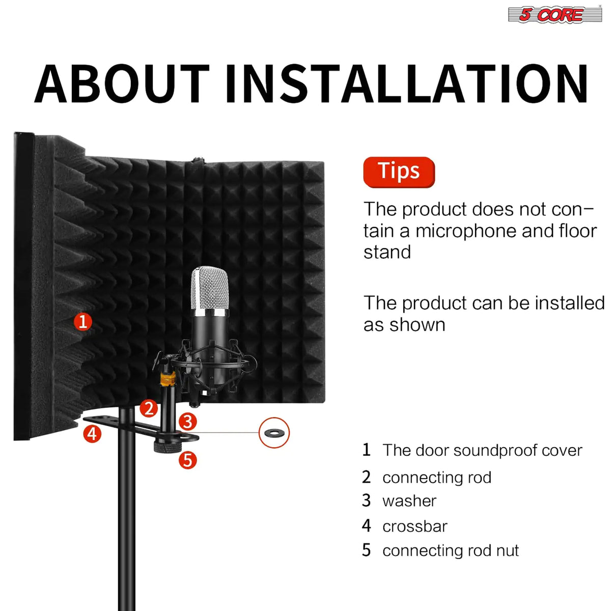 5Core Microphone Isolation Shield Foldable Mic Shield with 3 Sound Insulation Absorbing Foam