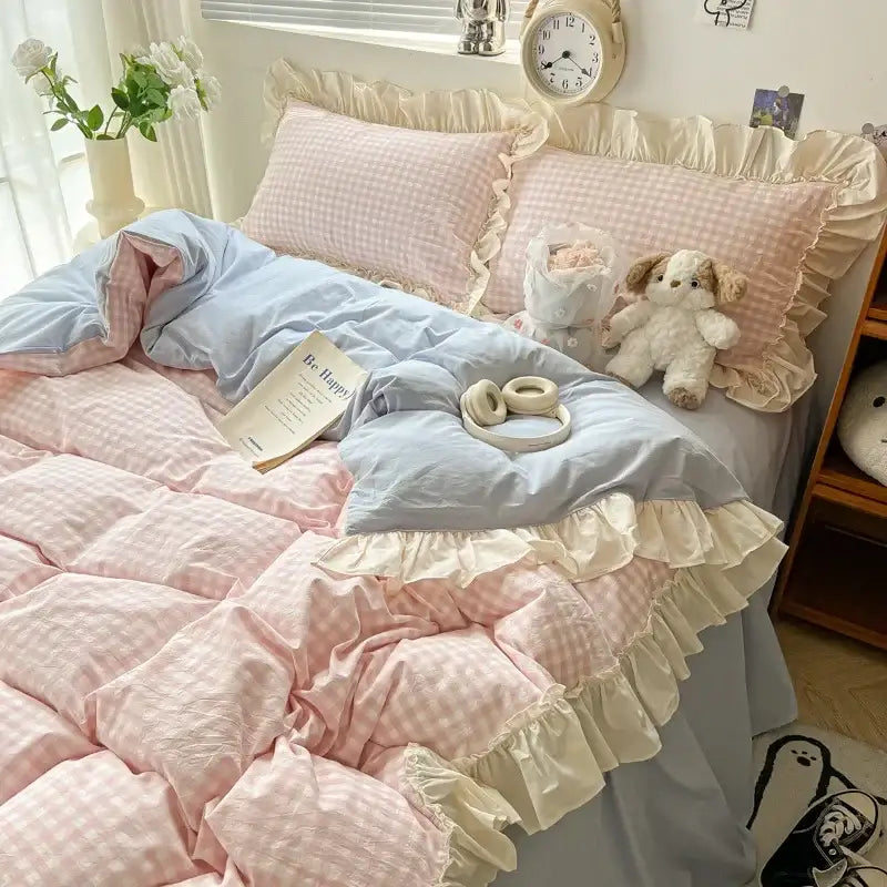 Blue Gingham Bedding Set
