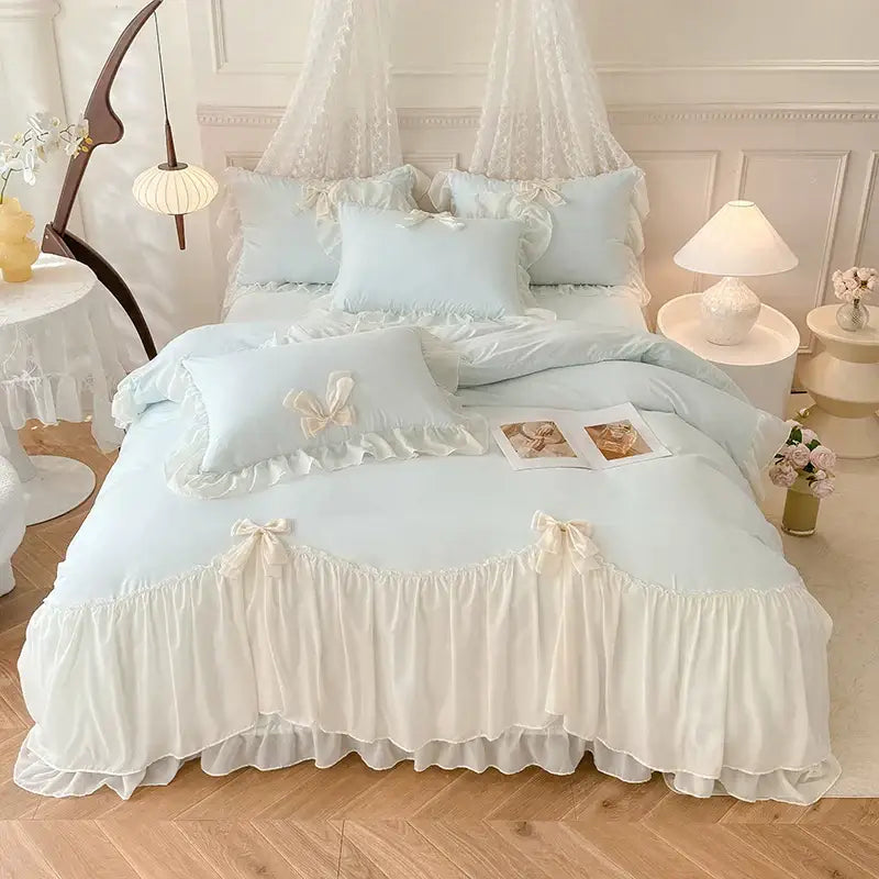 Blue Lace Bow Bedding