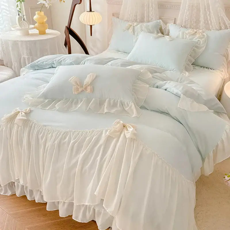 Blue Lace Bow Bedding