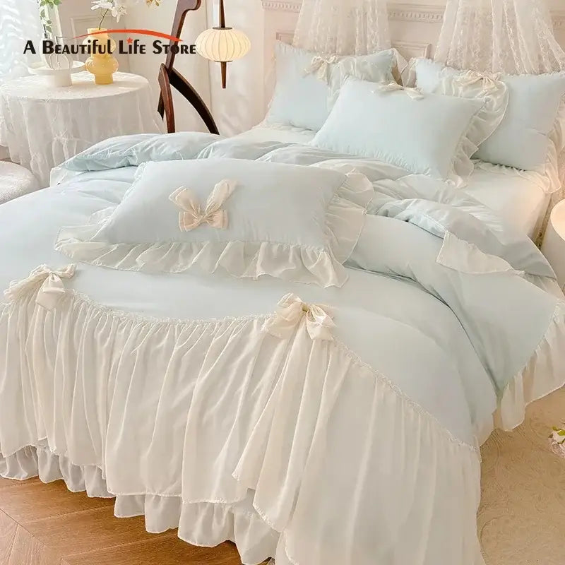 Blue Lace Bow Bedding