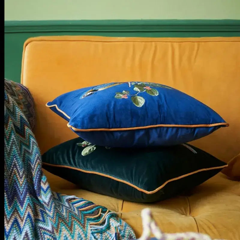 Teal Gold Embroidered Pillowcase
