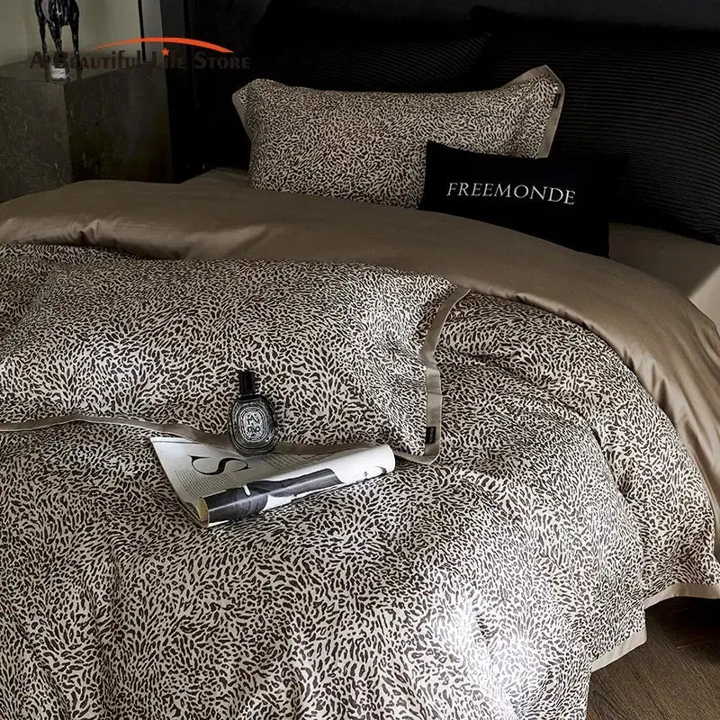 Beige Black Satin Duvet Set