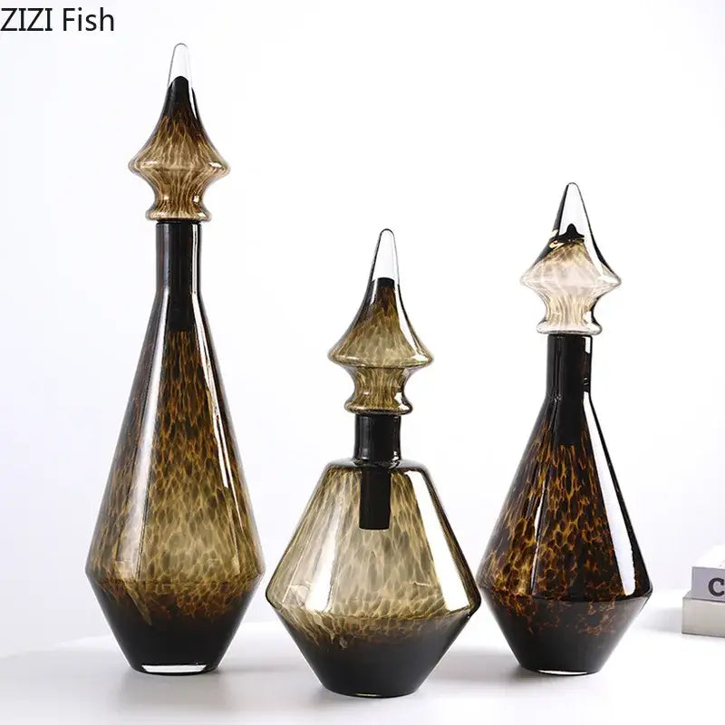 Amber Black Glass Vase Set