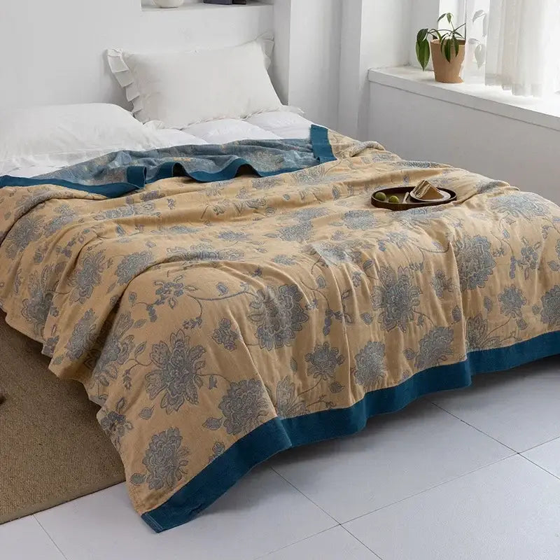 Blue Leaf Cotton Gauze Throw