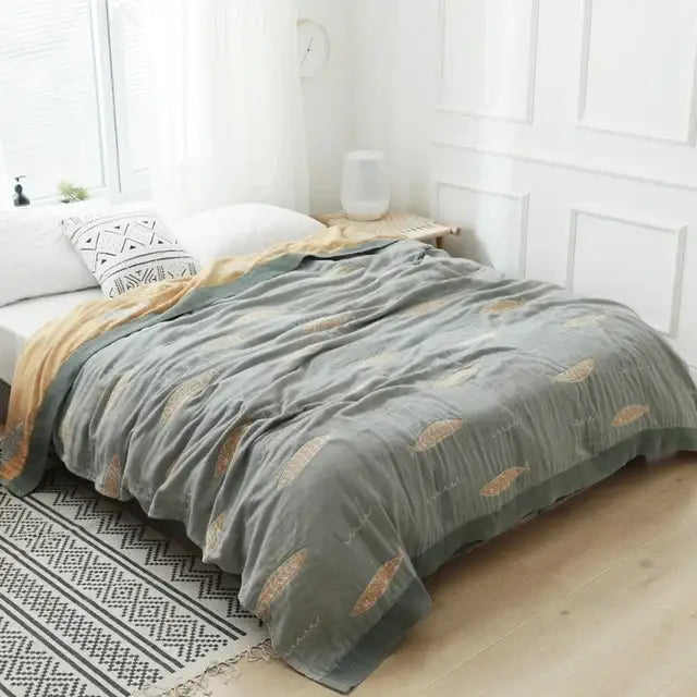 Blue Leaf Cotton Gauze Throw