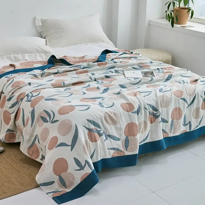 Blue Leaf Cotton Gauze Throw