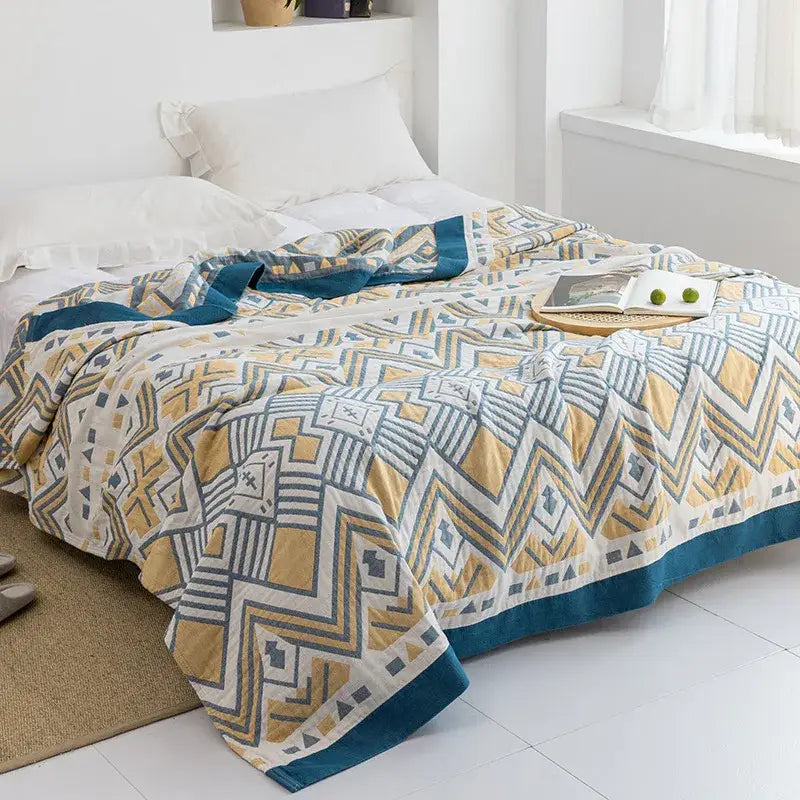 Blue Leaf Cotton Gauze Throw