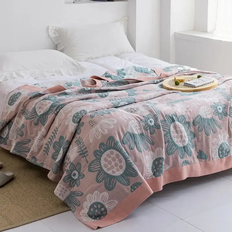 Blue Leaf Cotton Gauze Throw