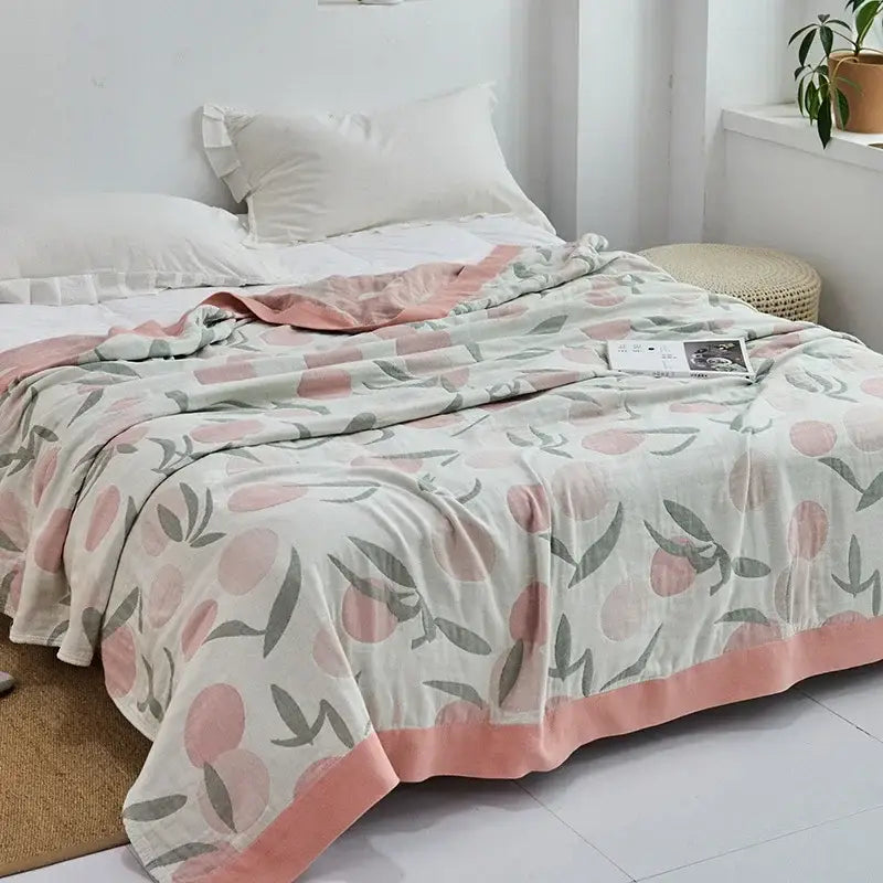 Blue Leaf Cotton Gauze Throw