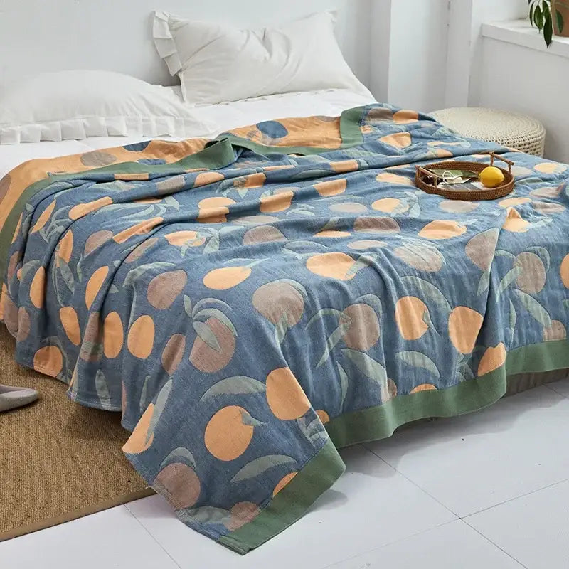 Blue Leaf Cotton Gauze Throw