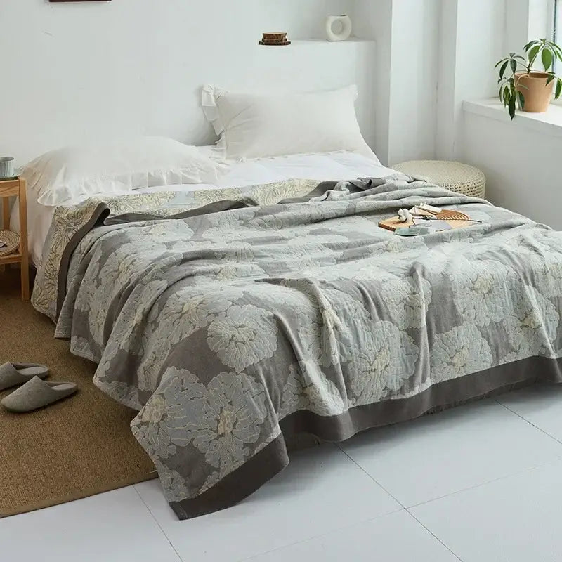 Blue Leaf Cotton Gauze Throw
