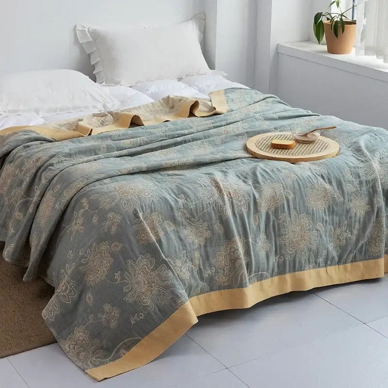 Blue Leaf Cotton Gauze Throw