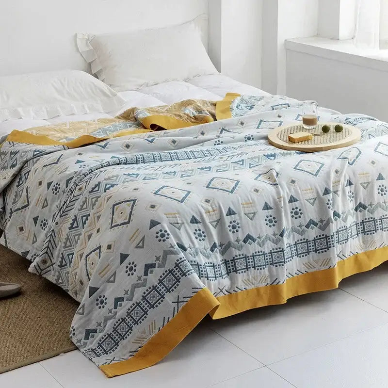 Blue Leaf Cotton Gauze Throw