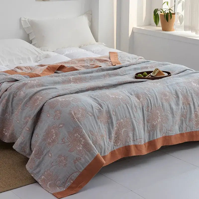 Blue Leaf Cotton Gauze Throw