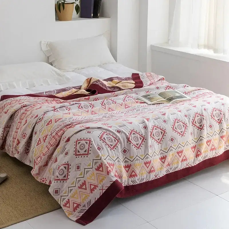 Blue Leaf Cotton Gauze Throw