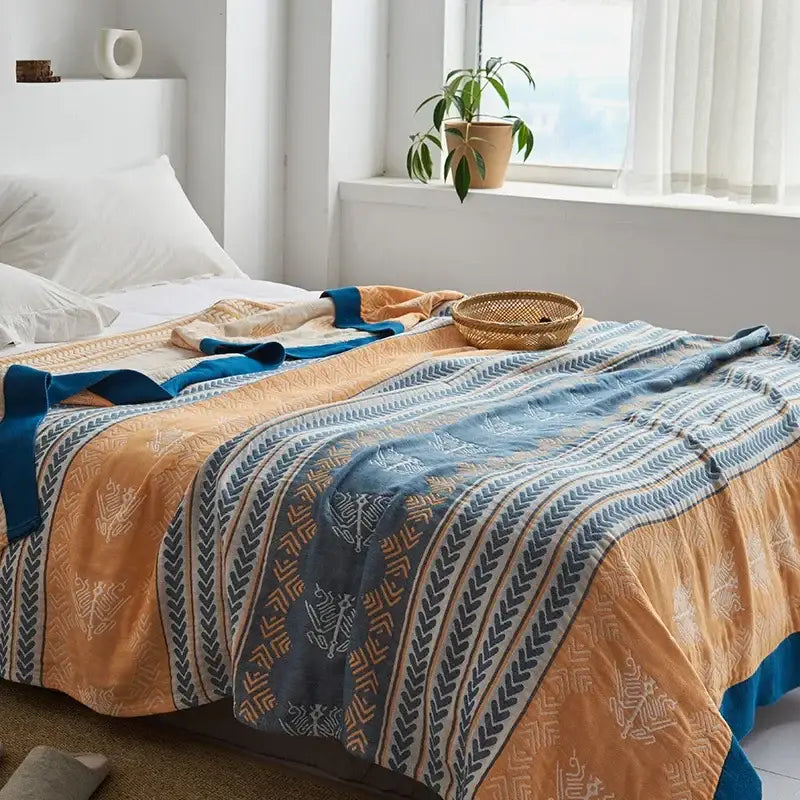 Blue Leaf Cotton Gauze Throw