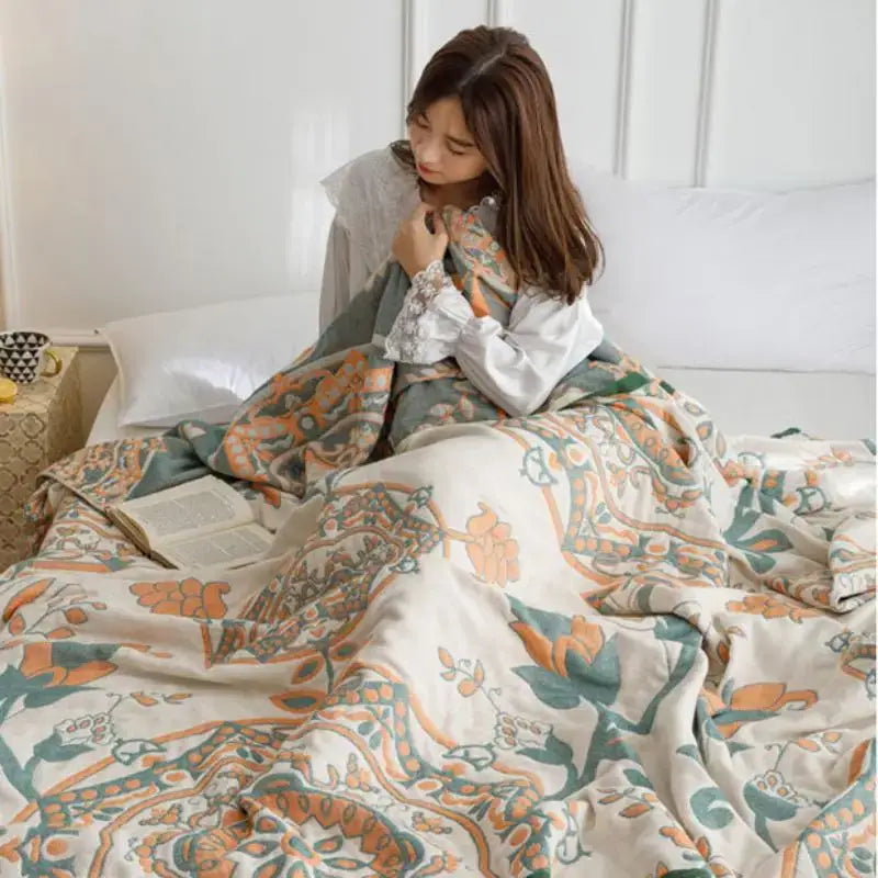 Blue Cotton Gauze Throw