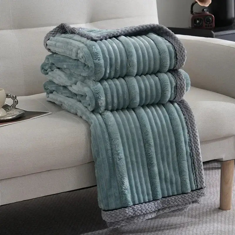 Cream Gray Ribbed Fleece Throw