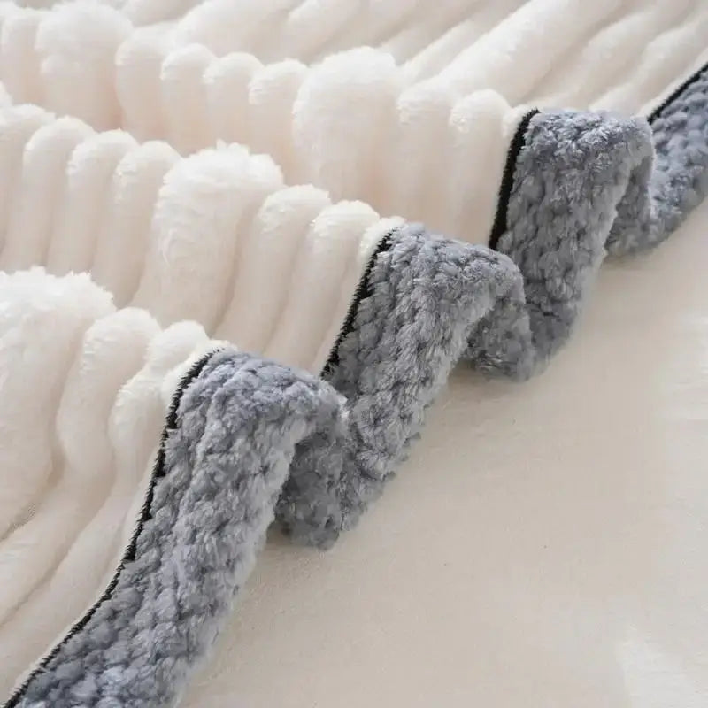 Cream Gray Ribbed Fleece Throw
