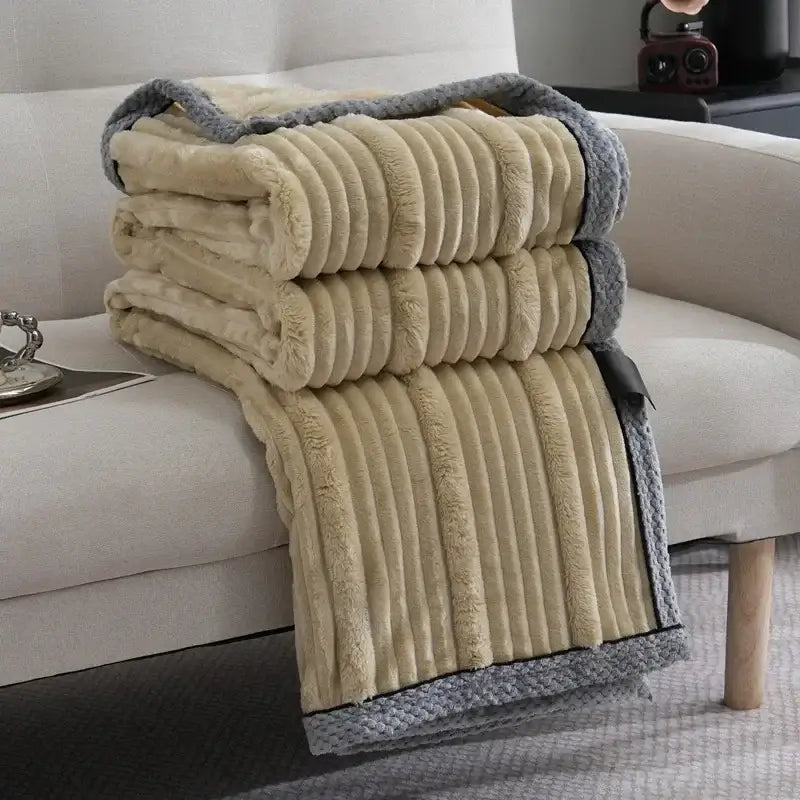 Cream Gray Ribbed Fleece Throw