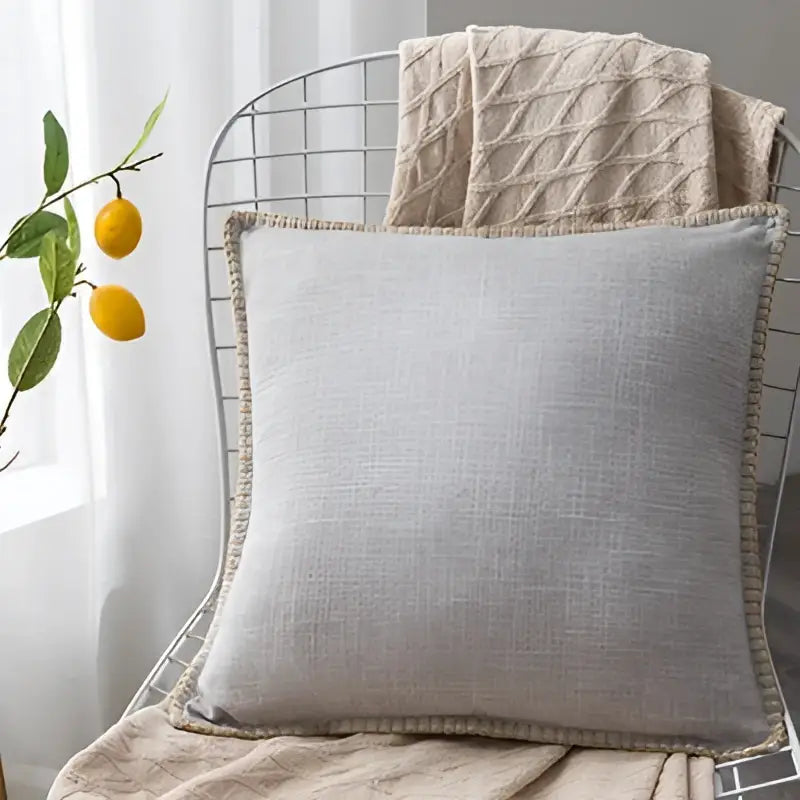 Neutral Linen Fringe Pillow
