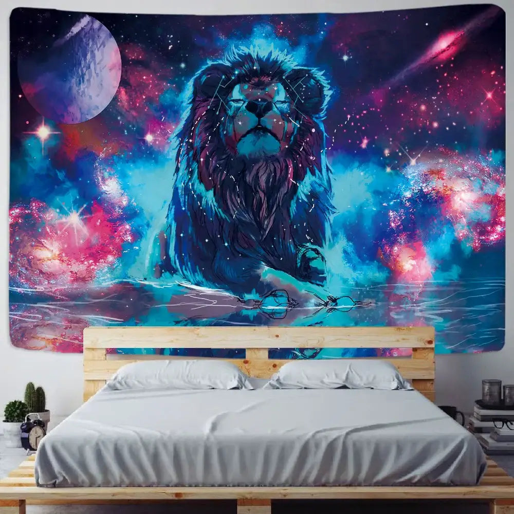 Neon Lion Art Tapestry