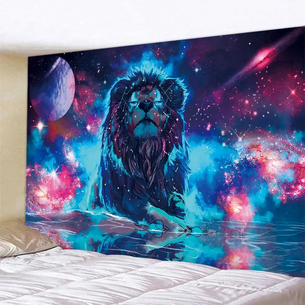 Neon Lion Art Tapestry