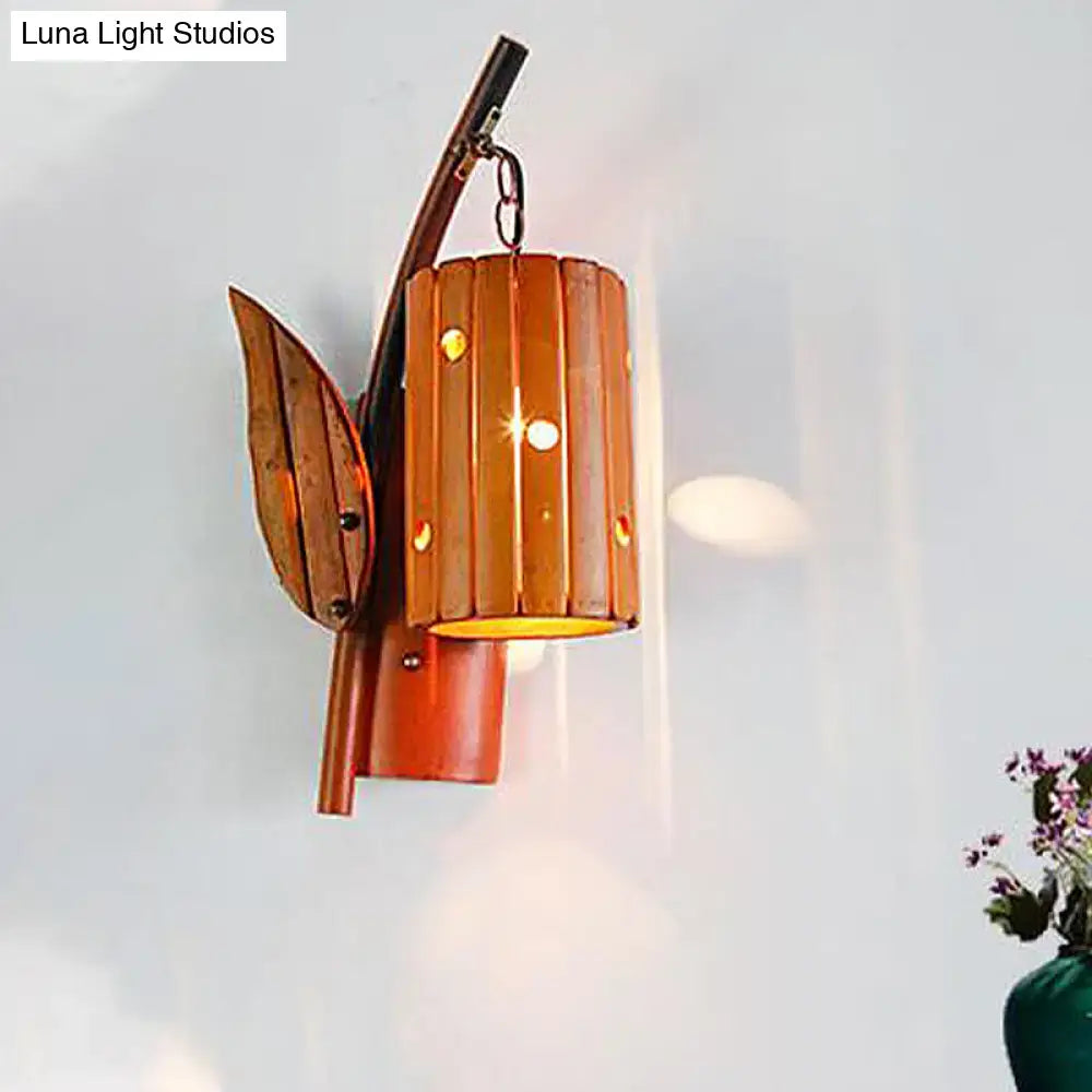 Brown Wooden Leaf Lantern