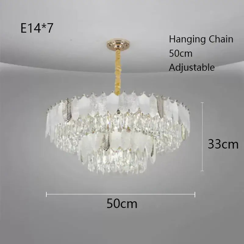 Gold Leaf Crystal Chandelier Polished Steel