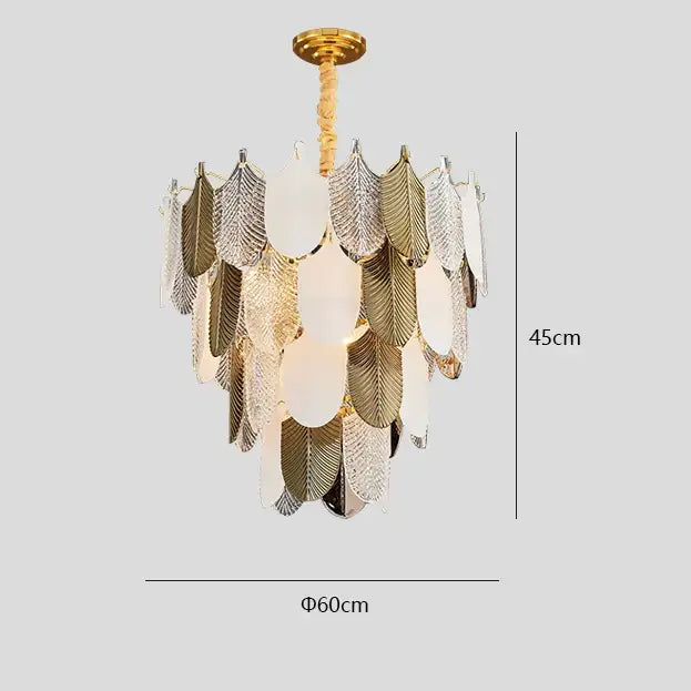 Gold Leaf Crystal Chandelier Polished Steel