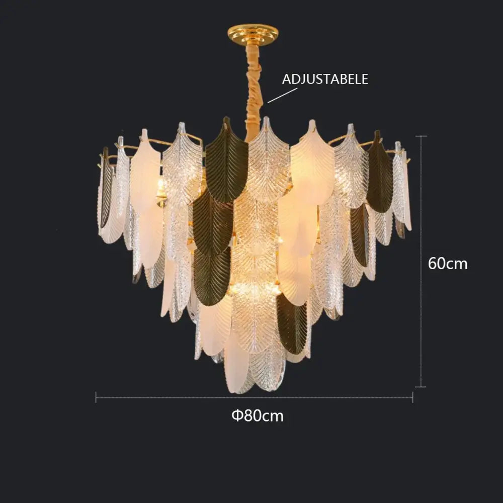 Gold Leaf Crystal Chandelier Polished Steel