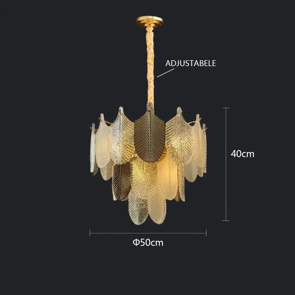 Gold Leaf Crystal Chandelier Polished Steel