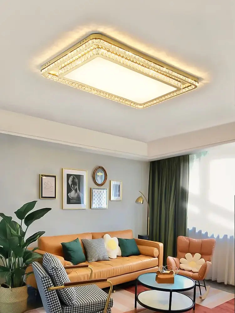 Gold LED Ceiling Chandelier Rectangular Design