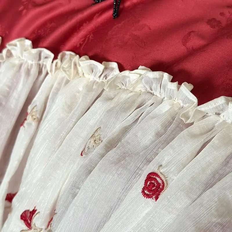 Red White Lace Bedding Set