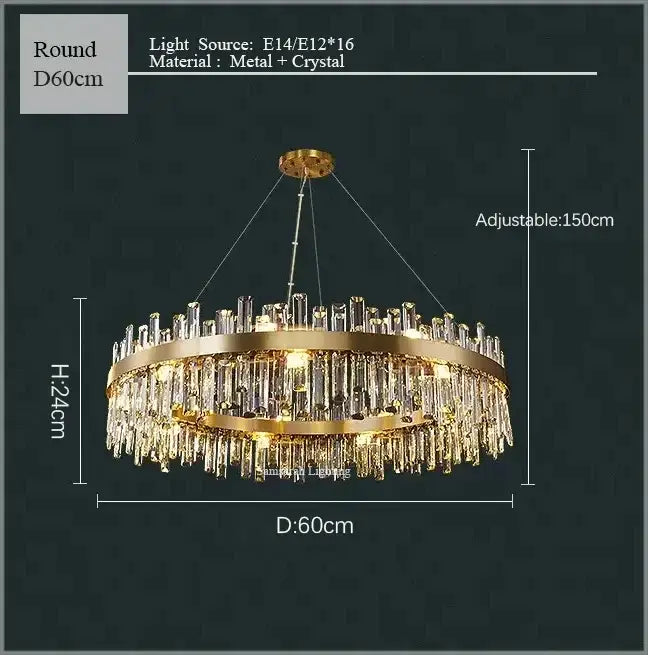 Gold Crystal LED Chandelier Oval 150cm