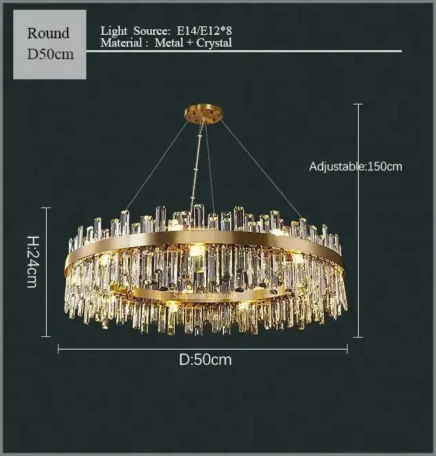 Gold Crystal LED Chandelier Oval 150cm