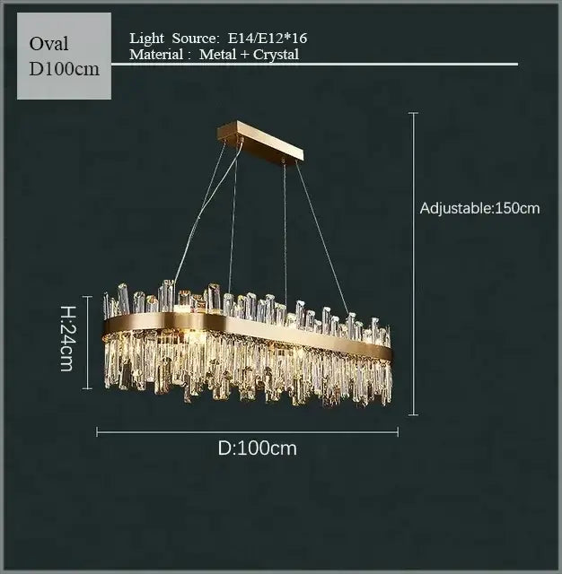 Gold Crystal LED Chandelier Oval 150cm