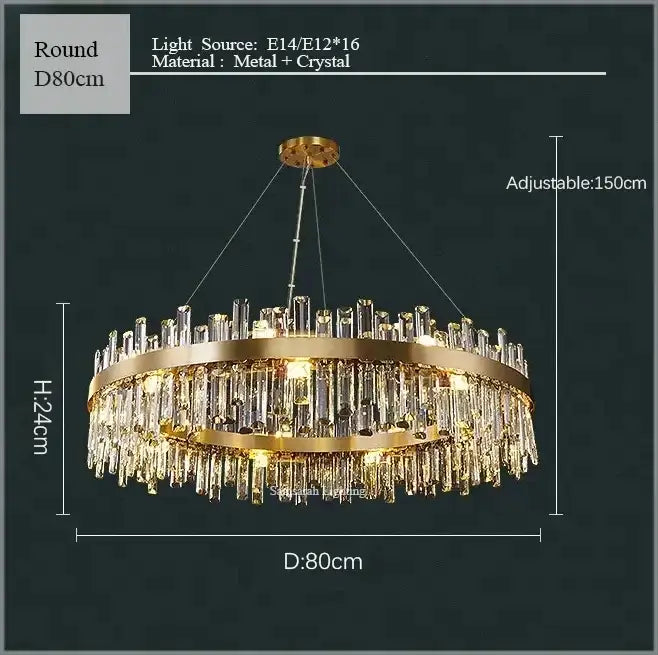 Gold Crystal LED Chandelier Oval 150cm