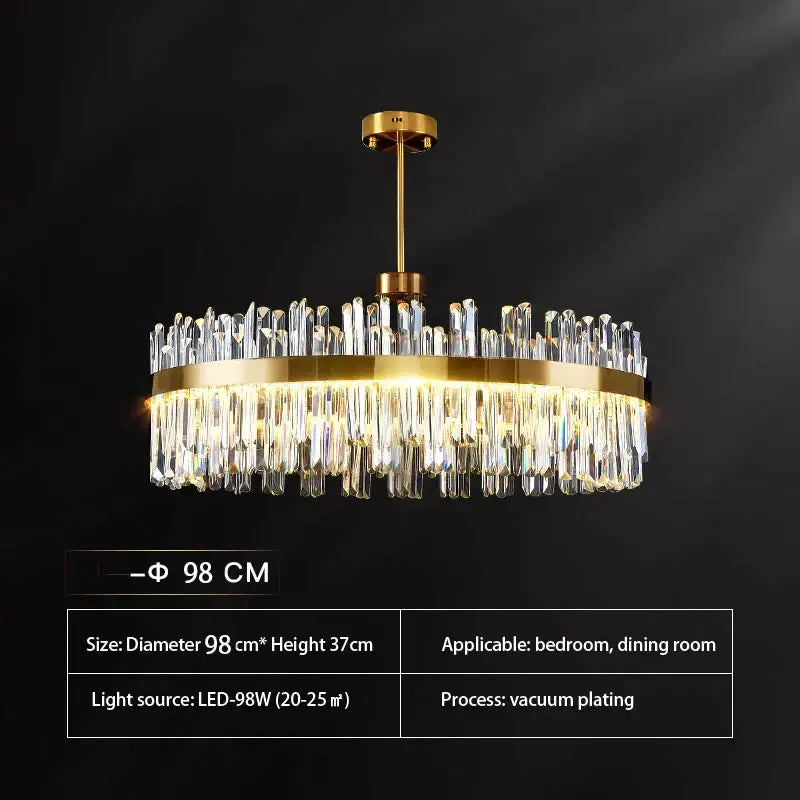 Gold Crystal Pendant Light with Polished Copper Finish