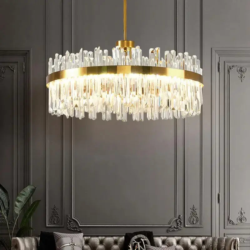 Gold Crystal Pendant Light with Polished Copper Finish