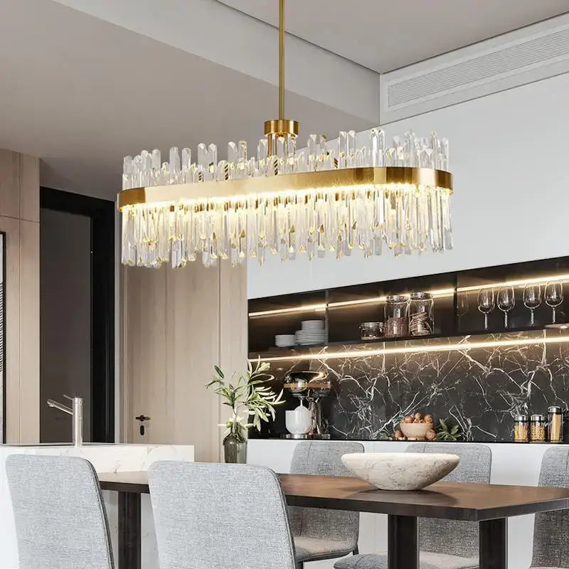 Gold Crystal Pendant Light with Polished Copper Finish