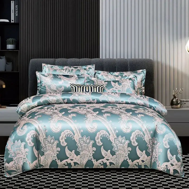 Teal Jacquard Satin Set