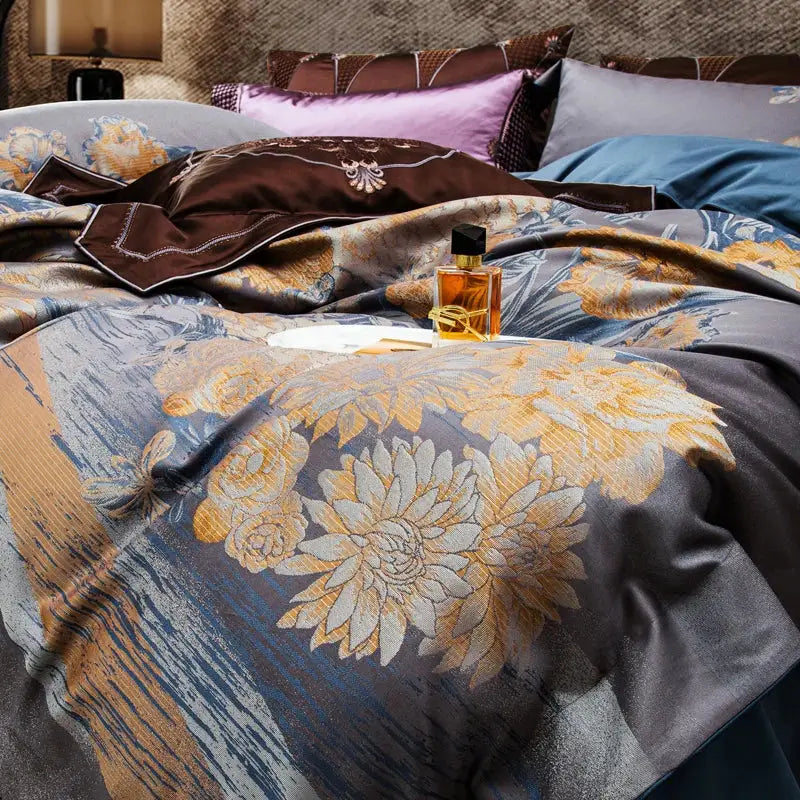 Gray Gold Jacquard Bedding
