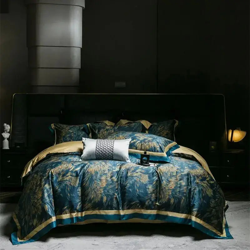 Navy Feather Bedding Set
