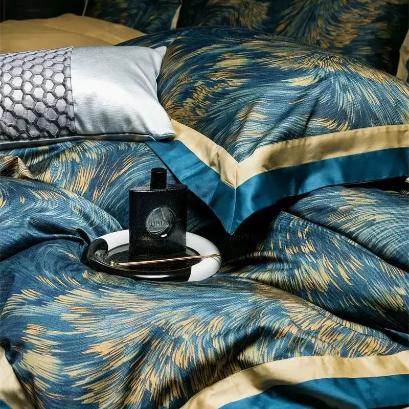 Navy Feather Bedding Set