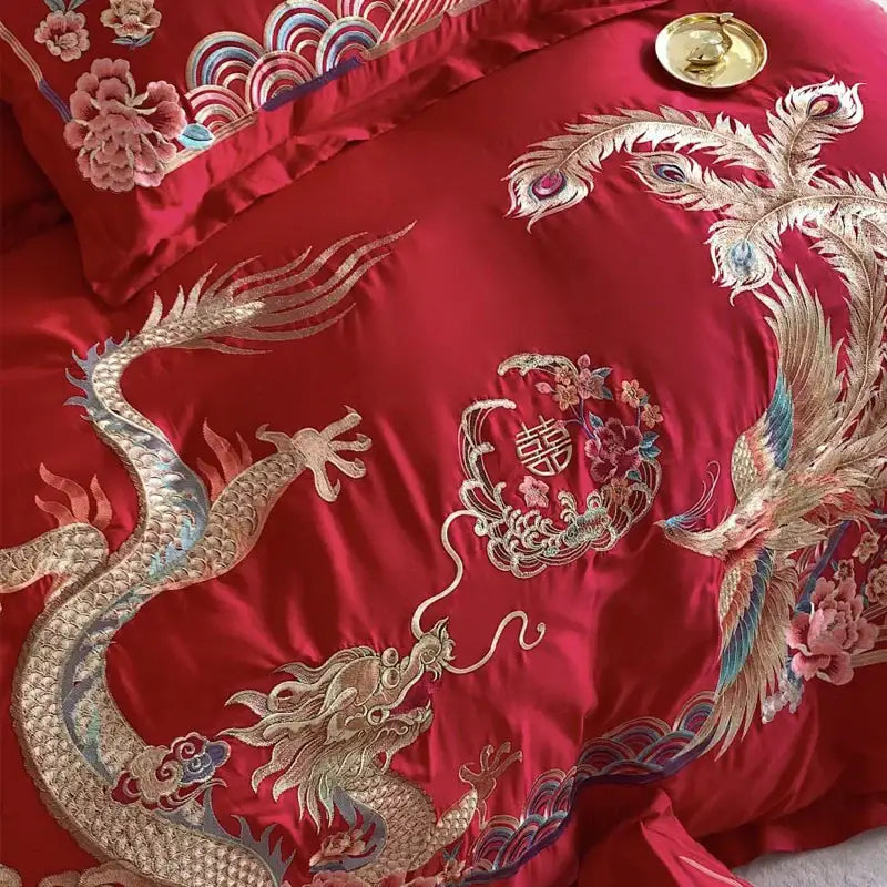 Red Gold Phoenix Bedding